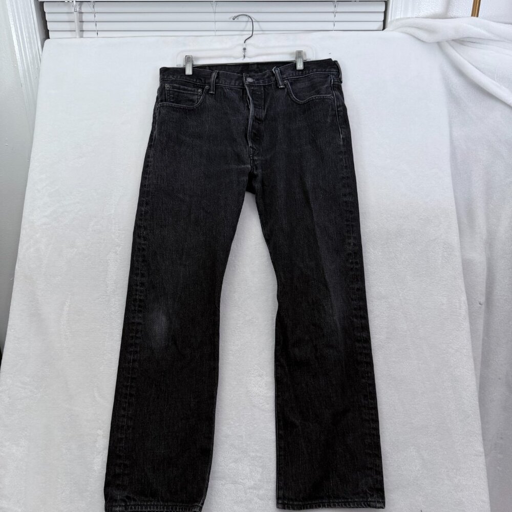 Levis 501 Jeans Mens 36x30 (34x28) Black Button Fly Straight Leg Stretch